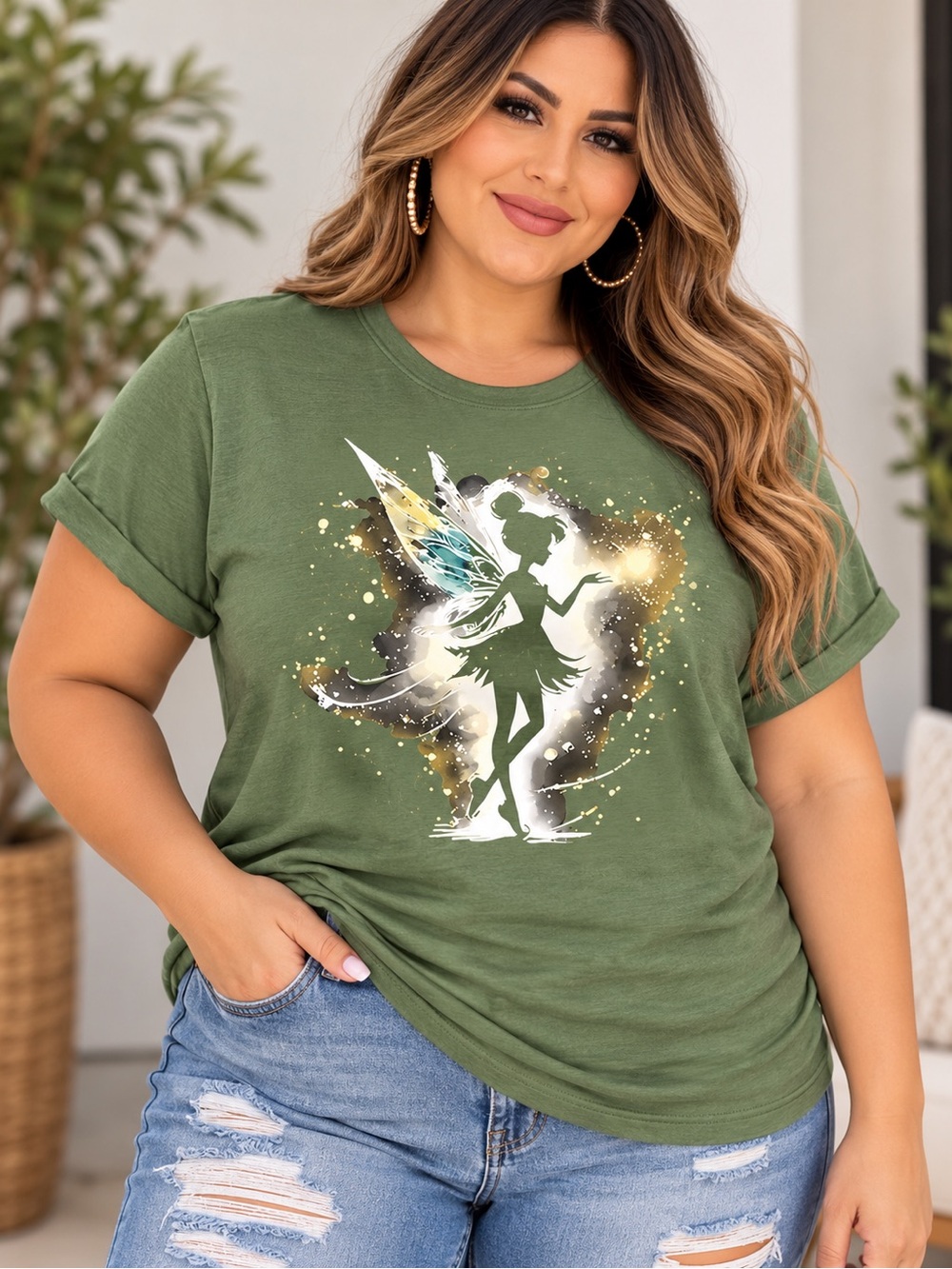 💚🆕💚Plus Size Olive Green Fairy Graphic Tee